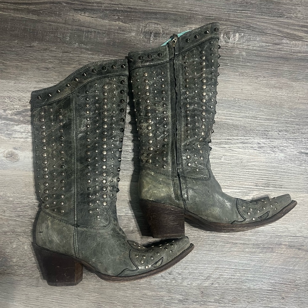 Studded Corral Gray Leather Boots
